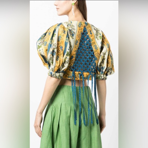 New ALEMAIS Quinn woven tie back puff sleeve crop top - Picture 1 of 11